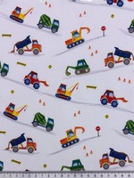 Construction Zone Heavy Mahines on White Printed Cotton