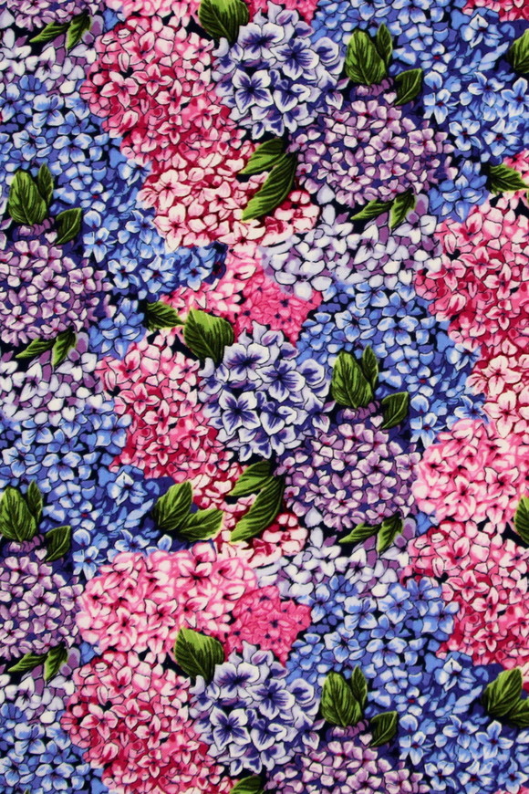 Beautiful Pink, Blue & Purple Hydrangea's Premium Printed Cotton