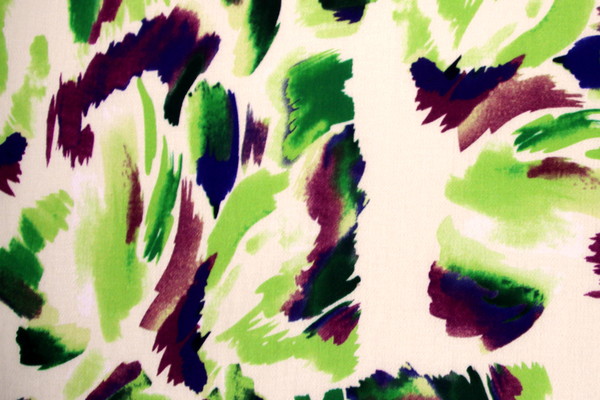 Purple & Green Toned Brush Strokes on Printed Cotton Crepe
