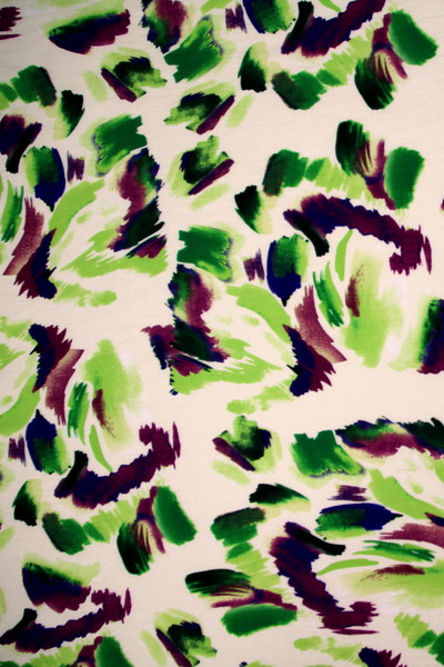 Purple & Green Toned Brush Strokes on Printed Cotton Crepe