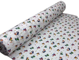 Construction Zone Heavy Machines on White Printed Cotton