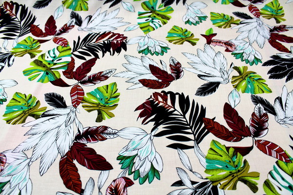 Tropical Leaf Collage on Pale Beige Printed Rayon
