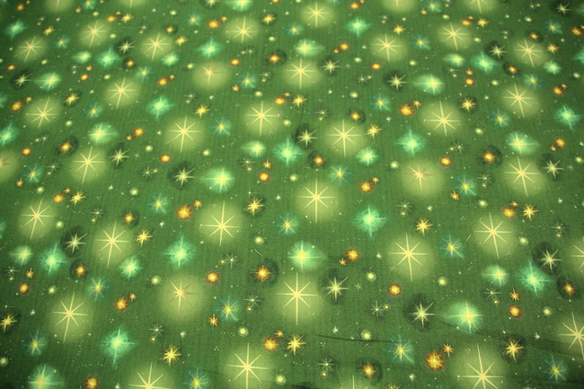 Stars on Green Printed Cotton New Image