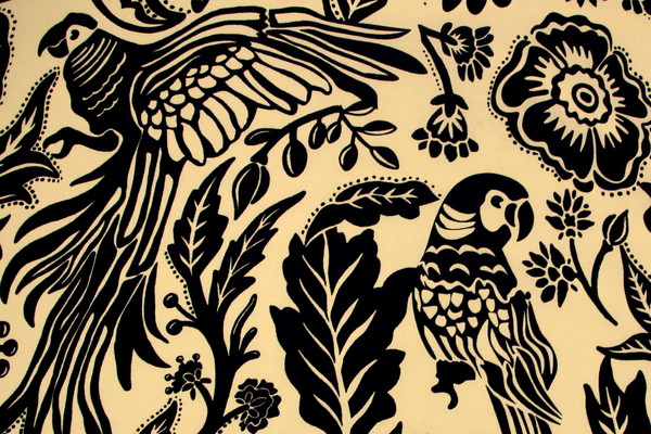 Parrots in Black on Butterscotch Digital Printed Viscose