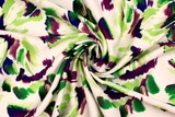 Purple & Green Toned Brush Strokes on Printed Cotton Crepe