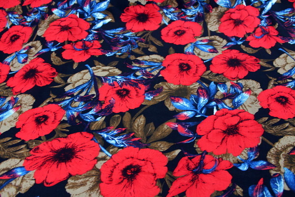 Bright Country Roses on Navy Printed Rayon
