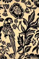 Parrots in Black on Butterscotch Digital Printed Viscose