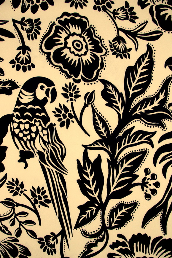 Parrots in Black on Butterscotch Digital Printed Viscose