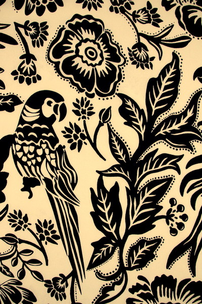 Parrots in Black on Butterscotch Digital Printed Viscose