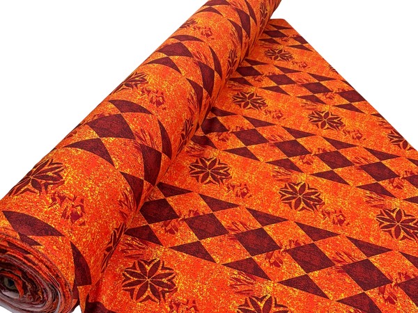 * SPECIAL - Orange, Gold & Brick Red Tones Island Design Stretch Knit