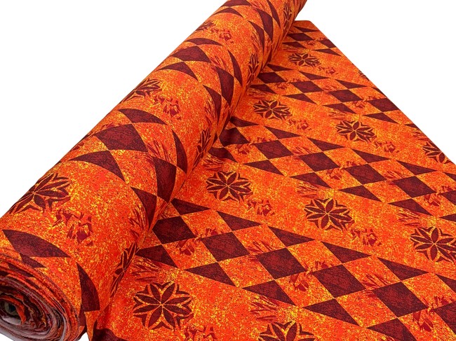 * SPECIAL - Orange, Gold & Brick Red Tones Island Design Stretch Knit