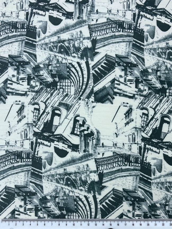 Viscose Teal City Scape