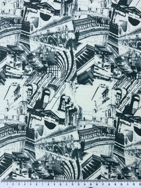 Viscose Teal City Scape