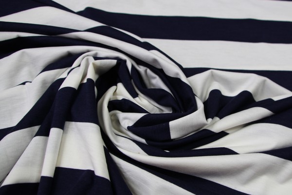 Navy & Cream Wide Stripes Cotton Lycra