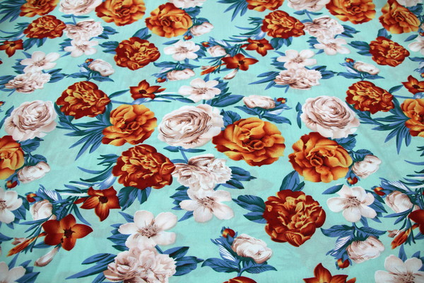 Coppers & Creams Floral on Mint Rayon New Image