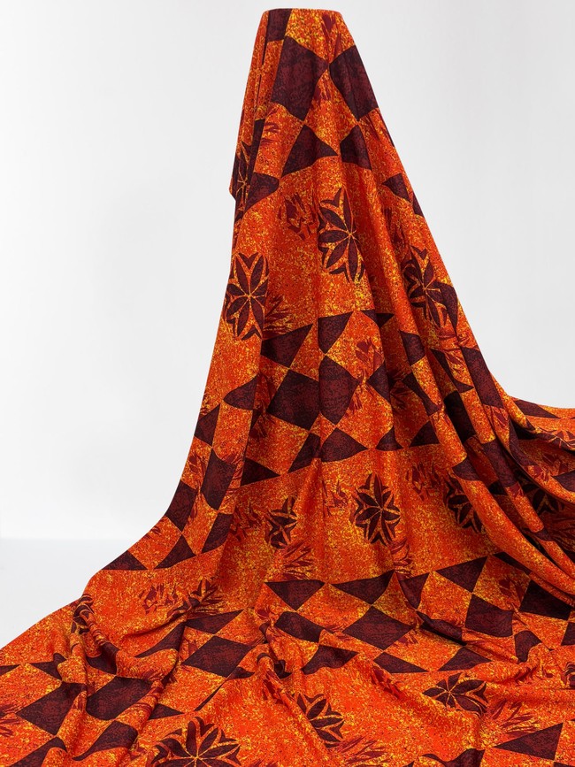 * SPECIAL - Orange, Gold & Brick Red Tones Island Design Stretch Knit