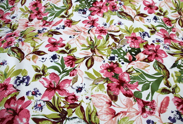 Pastel Floral on Ivory Stretch Cotton