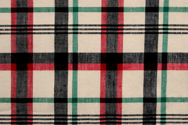 Green, Red & Black Checked Stretch Linen Blend