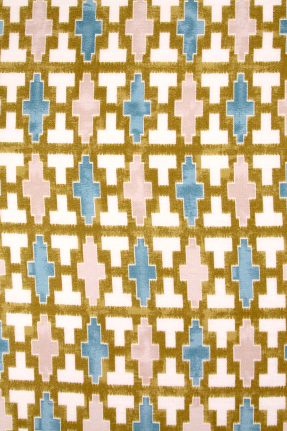 Multi Geometric on Muted Mustard Cotton Crepe