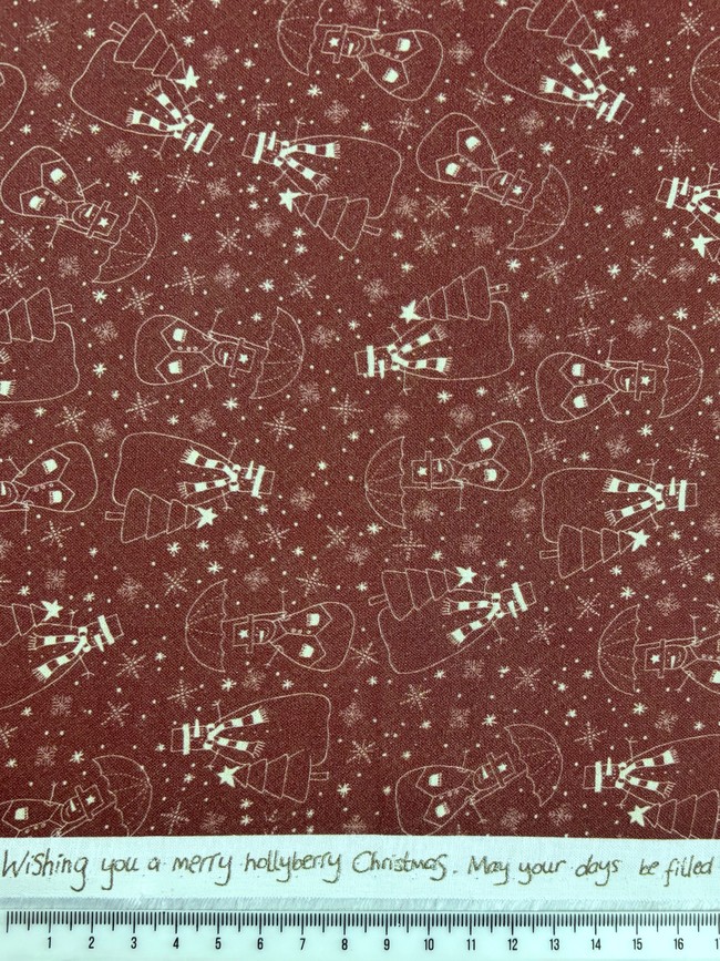Cocoa Snowman on Printed Cotton