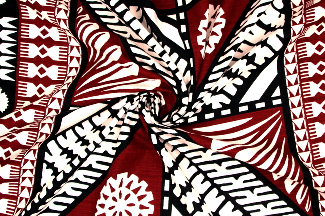 Maroon & Black Tapa Design on Ivory Dobby Cotton