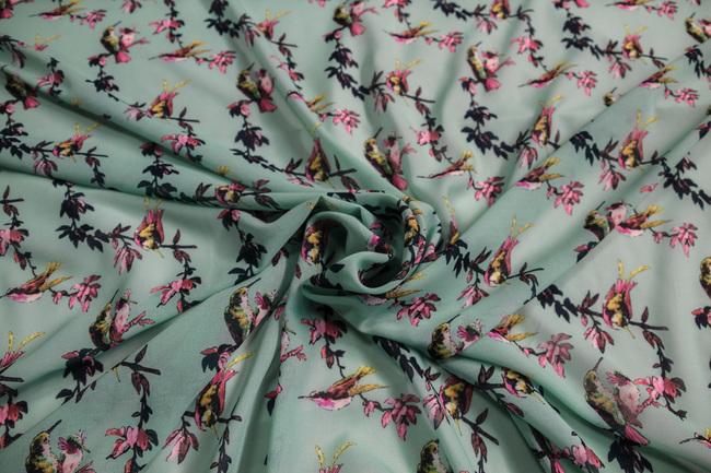 Hummingbird on Aqua Chiffon