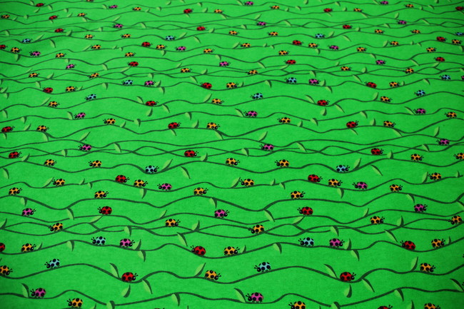 Bright Green Little Ladybugs Printed Flannelette