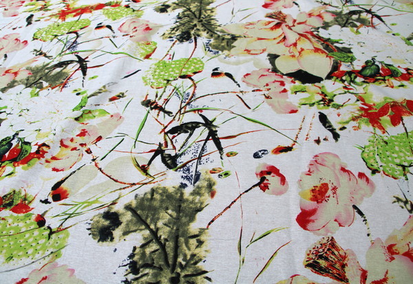 Watercolour Flower Printed Linen Blend