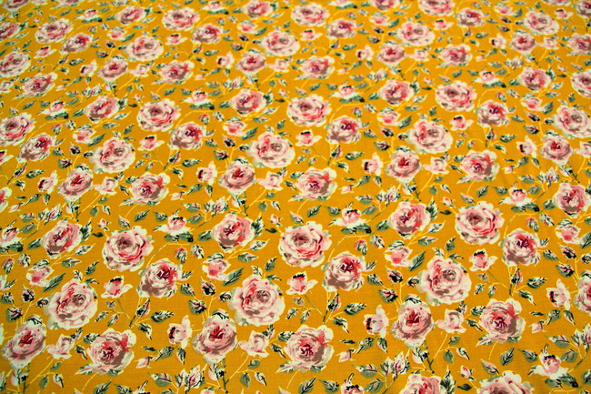 Muted Roses on Mustard Rayon New Image