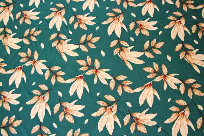 Falling Leaves on Muted Green Printed Rayon