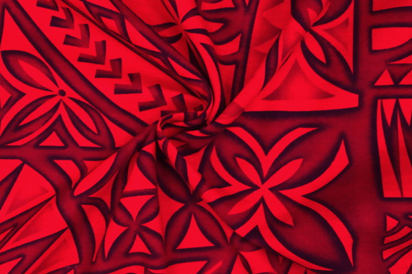 Maroon & Black on Red Pacific Island Design Cotton Dobby