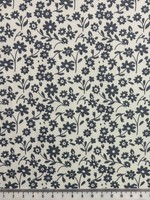 Grey Flowers on White Printed Cotton