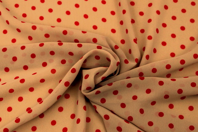 Beige with Red Spots Printed Chiffon