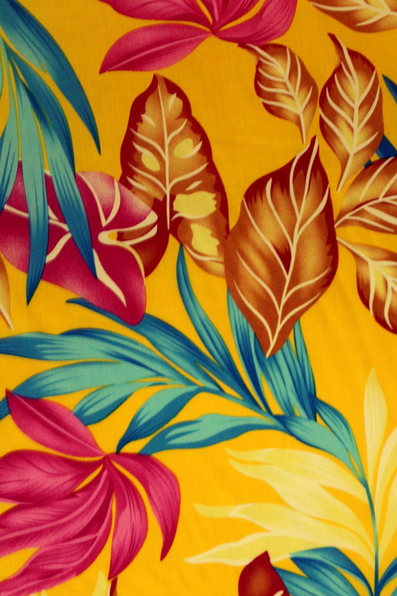 Tropical Foliage on Bright Yellow Printed Rayon
