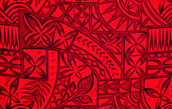 Maroon & Black on Red Pacific Island Design Cotton Dobby