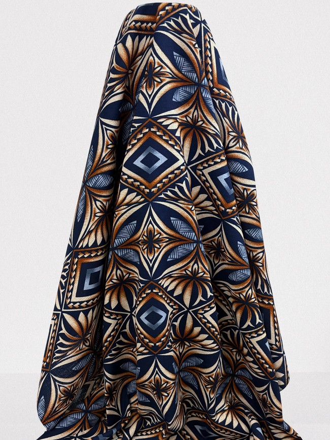 Navy & Browns Diamond Pacific Island Cotton Dobby