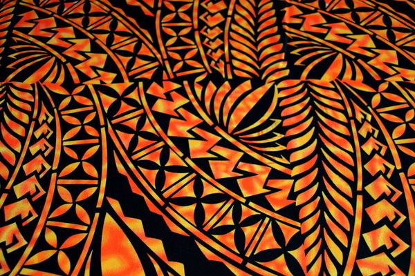 Island Printed Polyester - Black, Orange & Gold