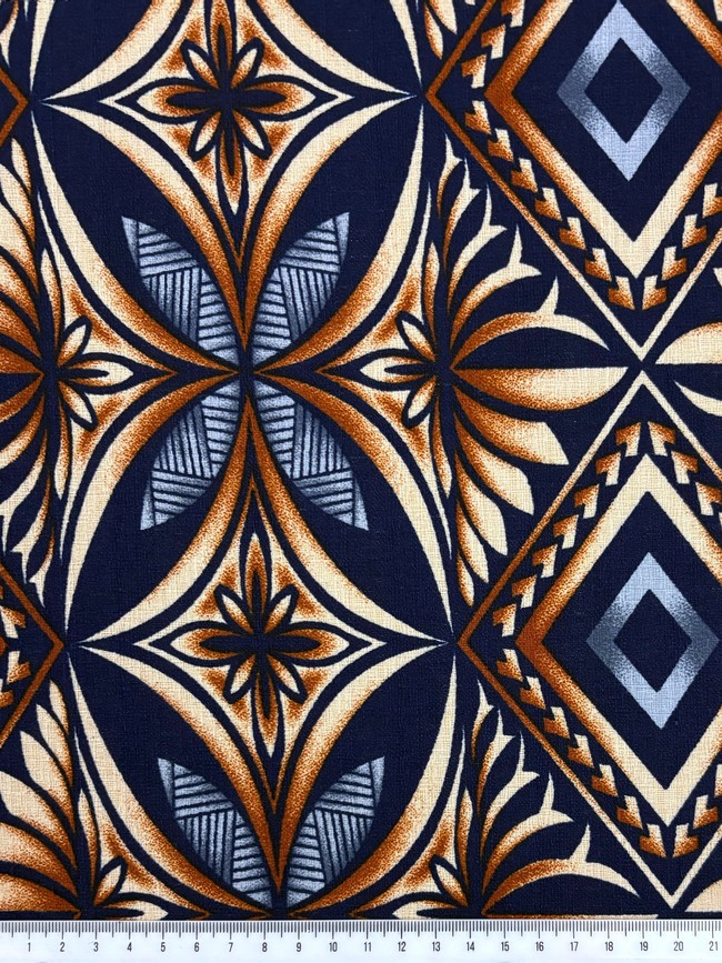 Navy & Browns Diamond Pacific Island Cotton Dobby