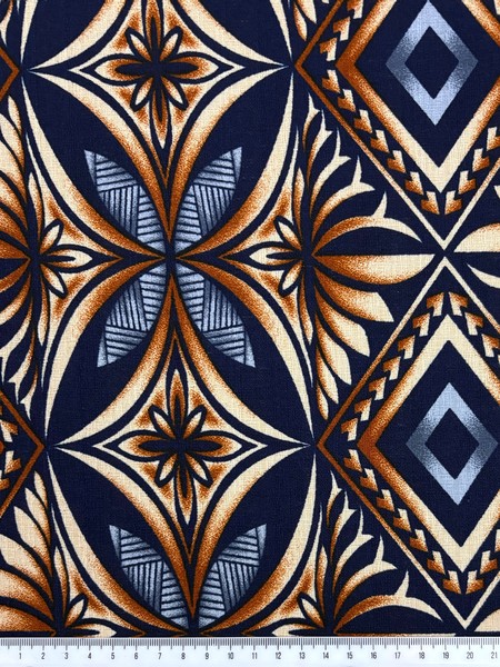 Navy & Browns Diamond Pacific Island Cotton Dobby