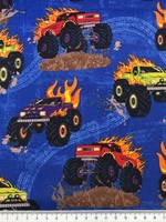 On Fire Monster Trucks Printed Cotton