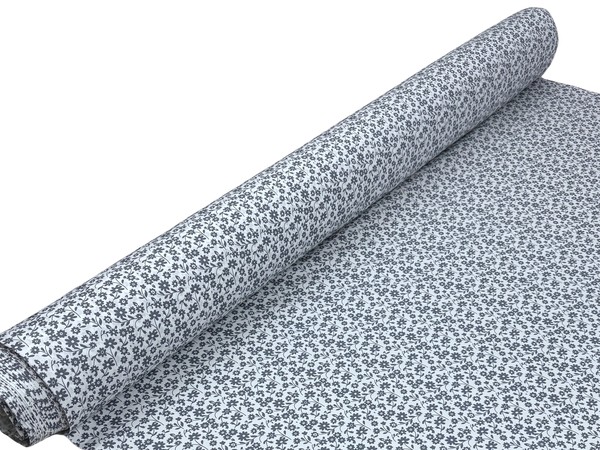 Grey Flowers on White Printed Cotton