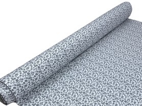 Grey Flowers on White Printed Cotton