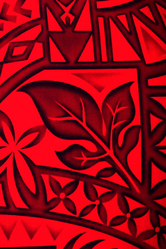 Maroon & Black on Red Pacific Island Design Cotton Dobby