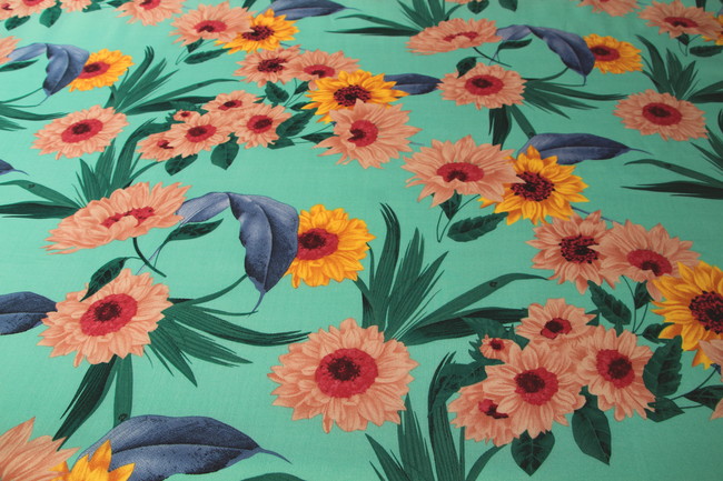 Sunflowers on Mint Green Printed Rayon
