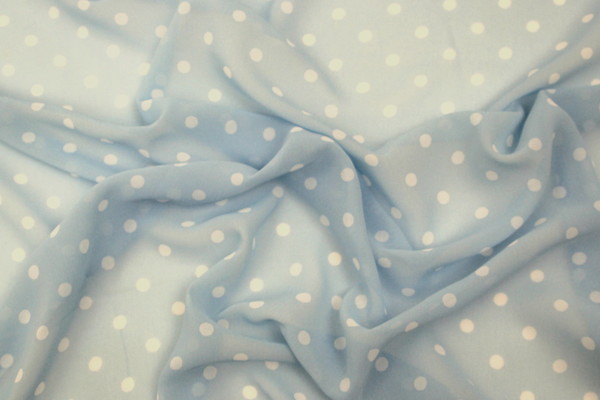 Baby Blue with White Spots Printed Chiffon