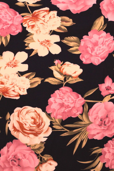 Rambling Roses on Dark Navy Printed Rayon