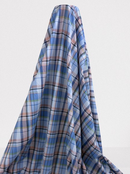 Blues & Salmon Tarten Polished Cotton