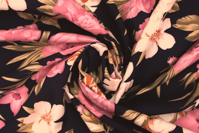 Rambling Roses on Dark Navy Printed Rayon