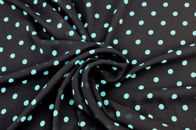 Black with Teal Spots Printed Chiffon
