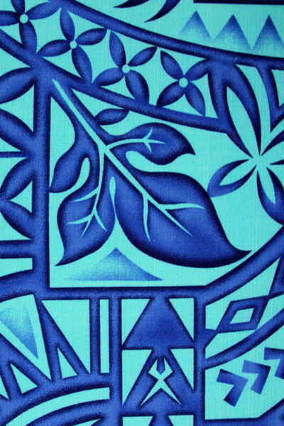 Blue Tones on Turquoise Pacific Island Design Cotton Dobby